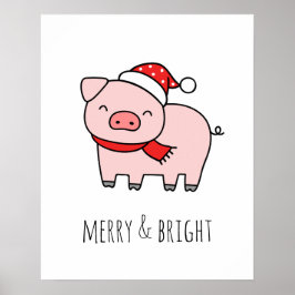 Cute Rosa Gris Merry & Bright Minimalist Christmas Poster