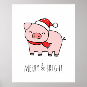 Cute Rosa Gris Merry & Bright Minimalist Christmas Poster