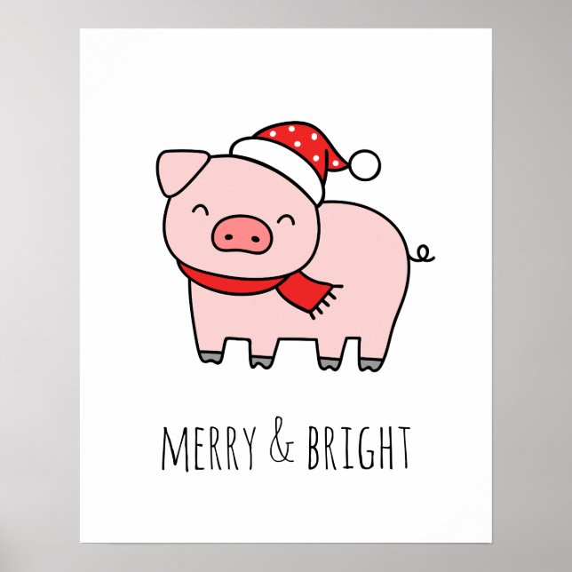 Cute Rosa Gris Merry & Bright Minimalist Christmas Poster (Framsidan)