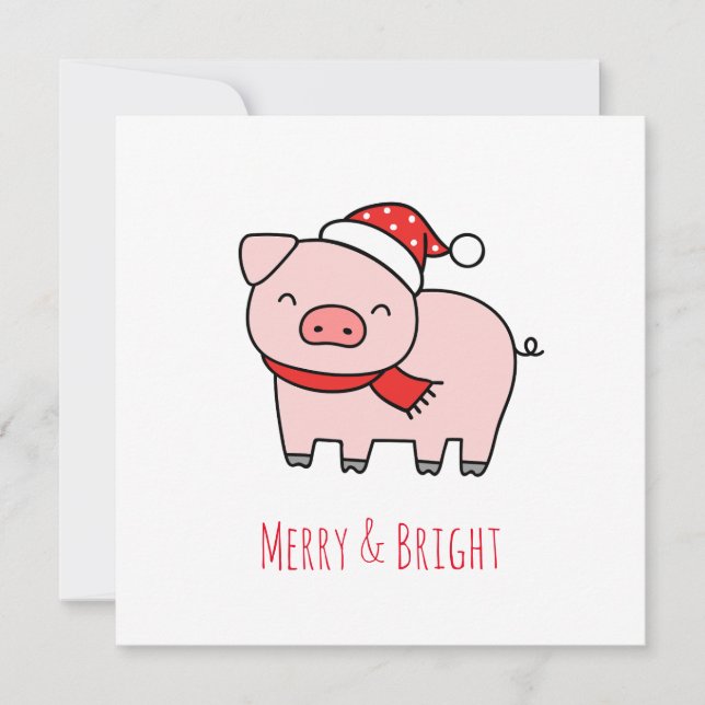 Cute Rosa Gris Merry och Bright Minimalist Helgdag Julkort (Framsida)