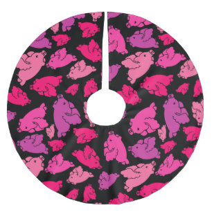 Cute Rosa Gris Mönster Julgransmatta Borstad Polyester
