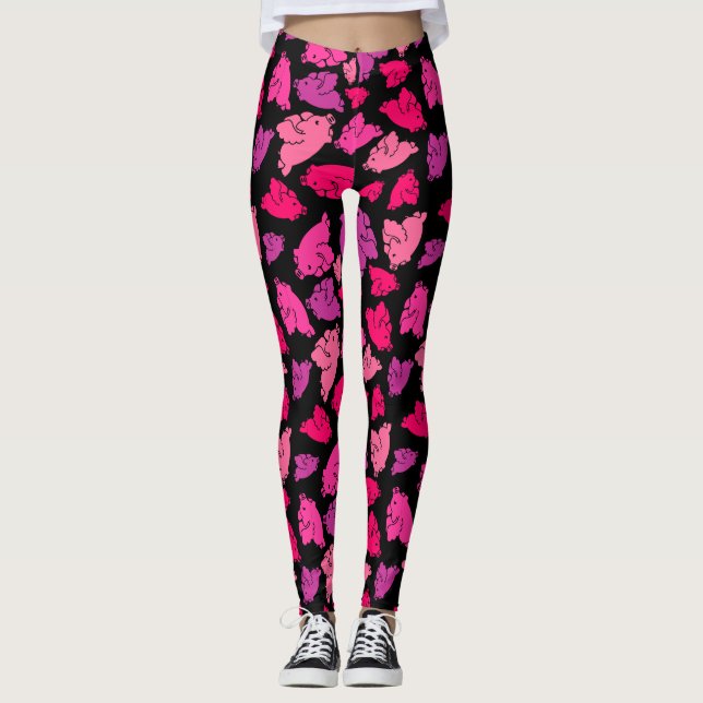Cute Rosa Gris Mönster Leggings (Framsida)