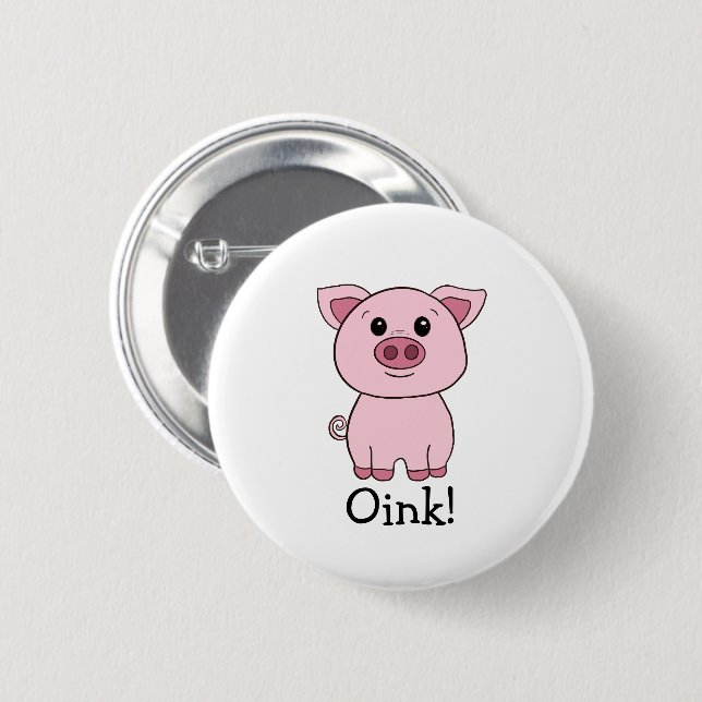 Cute Rosa Gris Oink! Husdjur Knapp (Framsida & baksida)