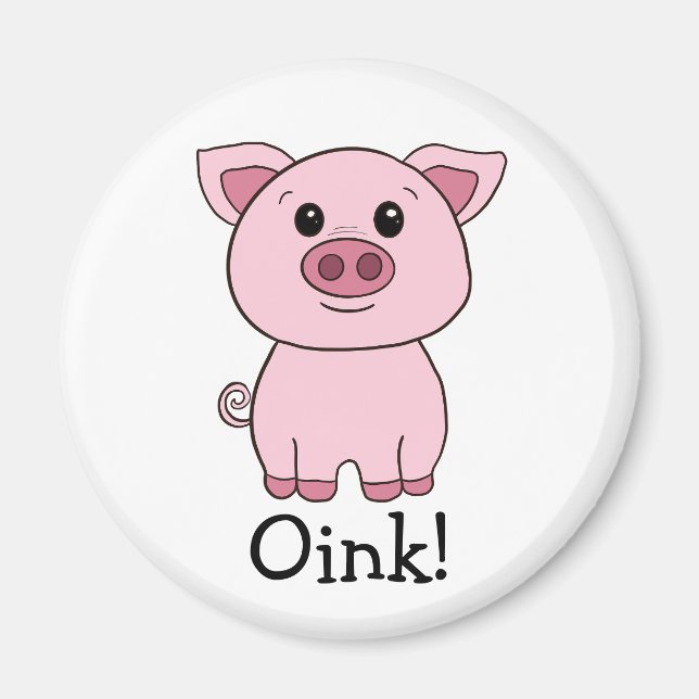 Cute Rosa Gris Oink! Husdjur Magnet (Framsidan)