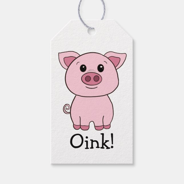 Cute Rosa Gris Oink! Husdjur Presentetikett (Framsidan)