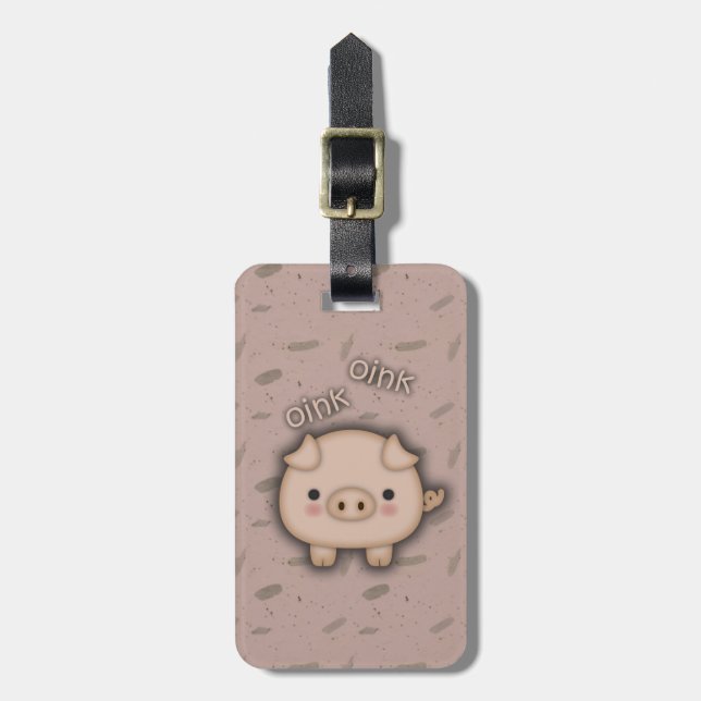 Cute Rosa Gris Oink Rosa Background Bagagebricka (Vertikal Framsida)