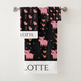 Cute Rosa Gris Piggy Hearts Mönster Kärlek Animals