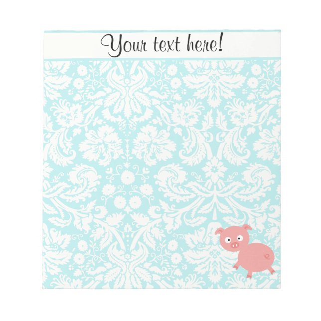 Cute Rosa Gris; Teal Damask Anteckningsblock (Framsida)