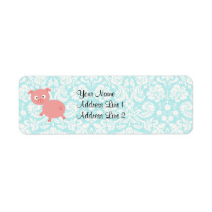 Cute Rosa Gris; Teal Damask Returadress Etikett
