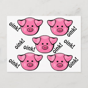 Cute Rosa Grisar Oinking Vykort