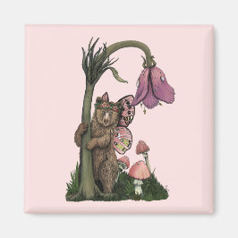 Cute Rosa Grizzly Bear Fairy in Enchanted Forest Magnet