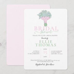 Cute Rosa & Grönt Bouquet Inbjudningskort för möhi