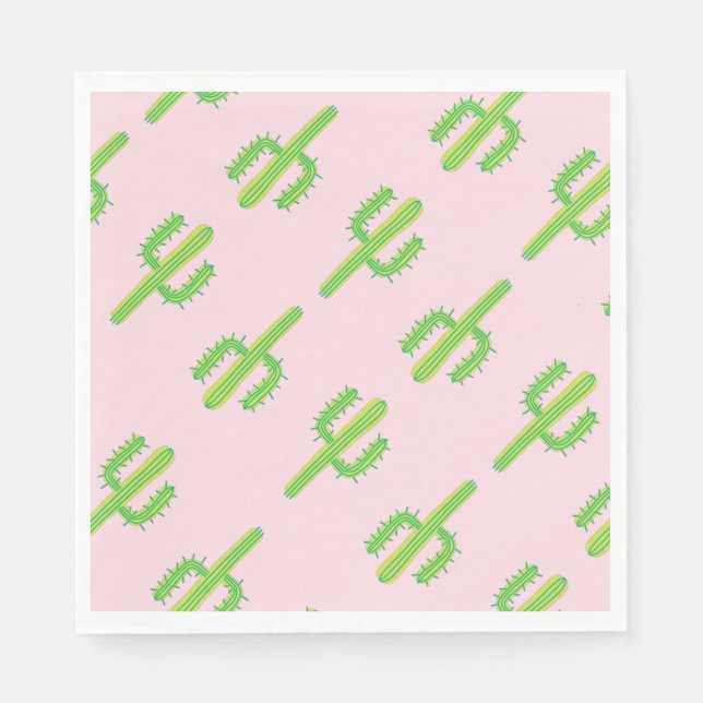 Cute Rosa Grönt Cactus Papper Napkins Pappersservett (Framsidan)