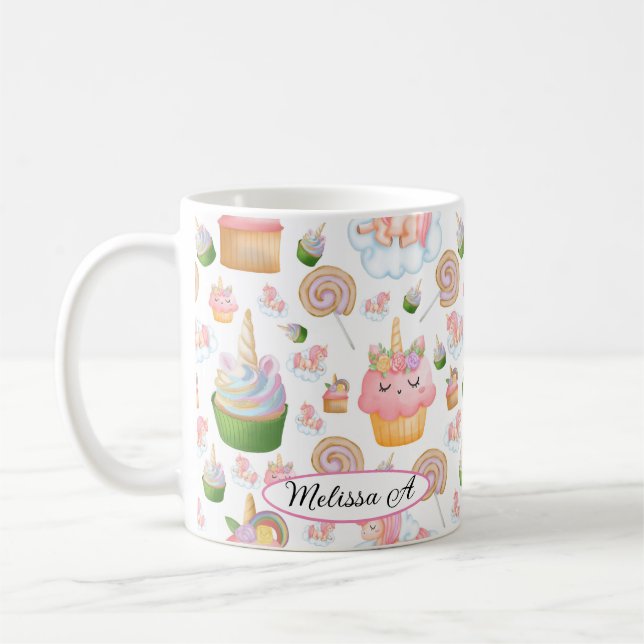 Cute Rosa Grönt Cupaka Mönster Kaffemugg (Vänster)