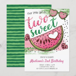 Cute Rosa Grönt ett på Melon 2:a födelsedagen Inbjudningar