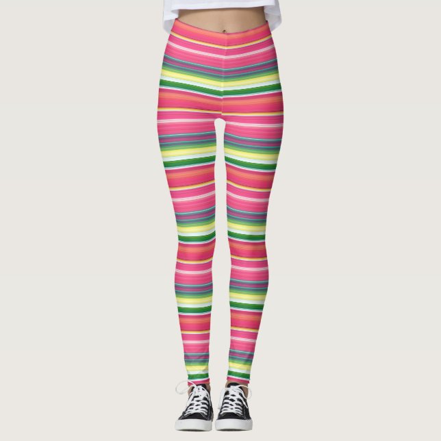Cute rosa grönt rand leggings (Framsida)