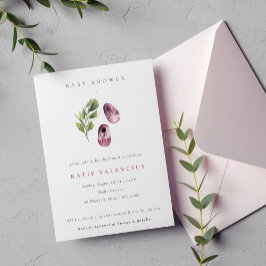 Cute Rosa Grönt Shoes Foliage Girl Baby Shower Inbjudningar