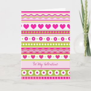 Cute Rosa Grönt Valentines tyg Greeting Card Helgkort