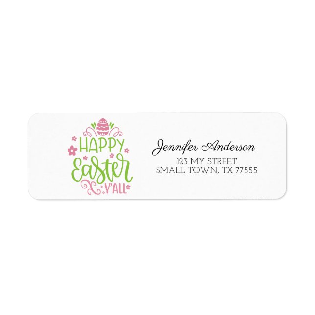 Cute Rosa Grönt Vår Glad påsk Y'all Adress Returadress Etikett (Framsidan)