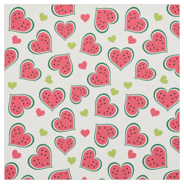 Cute Rosa Grönt Watermelon Hearts Girly Mönster Tyg (Provkarta)