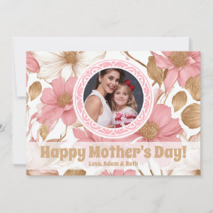Cute Rosa Guld Blommigt Photo Mors dag Card Kort