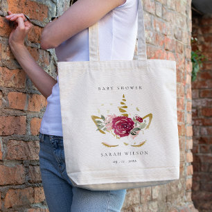 Cute Rosa  Guld Blommigt  Unicorn Baby Shower Tygkasse