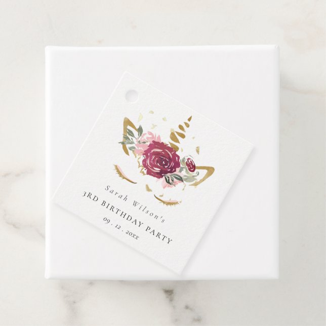 Cute Rosa Guld Blommigt Unicorn oavsett ålder Gåvor Etiketter (På plats)