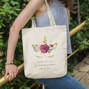 Cute Rosa Guld Blommigt Unicorn oavsett ålder Tygkasse