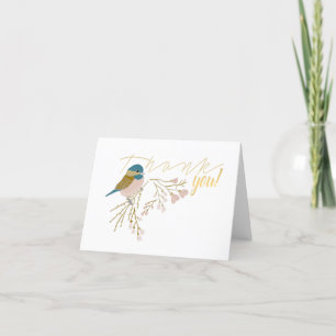 Cute Rosa Guld Chickadee Bird Blommigt Heareareart Tack Kort