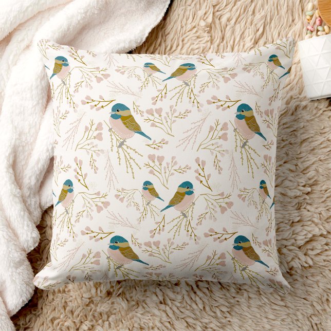 Cute Rosa Guld Chickadee Bird Blommigt Hearearts S Kudde (Cute Pink Gold Chickadee Bird Floral Hearts Print Throw Pillow from Studio Posies. )