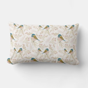 Cute Rosa Guld Chickadee Bird Blommigt Hearearts S Lumbarkudde