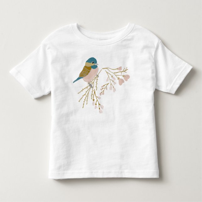 Cute Rosa Guld Chickadee Hearts Blommigt T Shirt (Framsida)