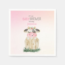 Cute Rosa Guld Cow Baby Shower Personlig Pappersservett