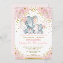 Cute Rosa & Guld Elephant Girl Baby Shower