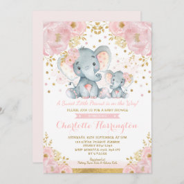 Cute Rosa & Guld Elephant Girl Baby Shower Inbjudningar
