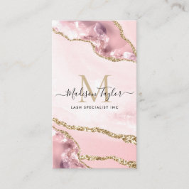 Cute  Rosa Guld Glitter marble Agate Monogram Visitkort
