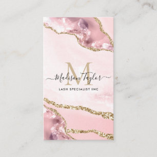 Cute Rosa Guld Glitter marble Agate Monogram Visitkort