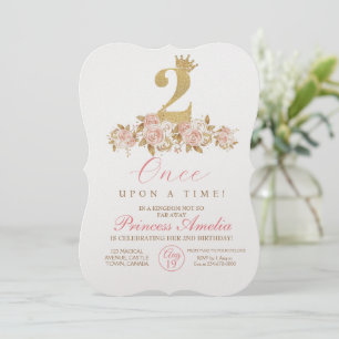Cute Rosa Guld Krona Princess 2:a födelsedagen Par Inbjudningar