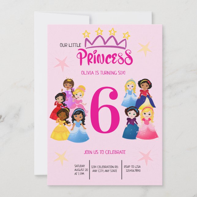 Cute Rosa Guld Princess Birthday Inbjudningar (Framsida)