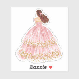 Cute Rosa/Guld Princess Dress cut Vinyl Sticker Klistermärken