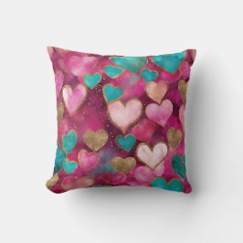 Cute Rosa Guld Teal Glitter Valentine Kärlek Heart Kudde