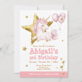 Cute Rosa Guld Unicorn Girls Birthday-inbjudan Inbjudningar