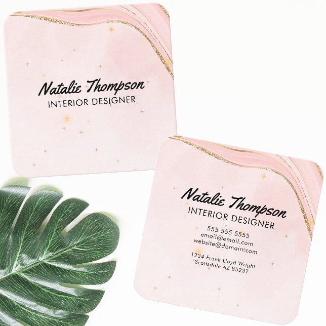 Cute  Rosa Guld vattenfärgsmodern  Glitter Fyrkantigt Visitkort (Skapare uppladdad)