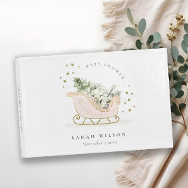 Cute Rosa Guld Winter Sleigh Baby Shower Gästböcker
