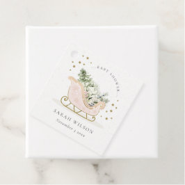 Cute Rosa Guld Winter Sleigh Baby Shower Gåvor Etiketter