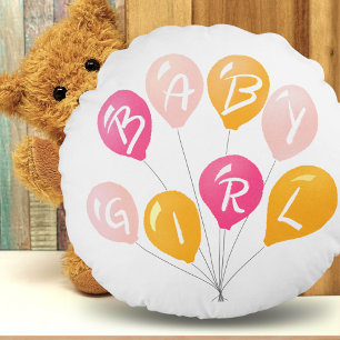 Cute Rosa Gult Balloons Flicka Baby Shower Rund Kudde