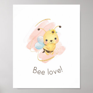 Cute Rosa/Gult Bee Kärlek! Nursery Poster för Girl