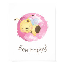 Cute Rosa/Gult Bee Lycklig Nursery Girls Wall Art