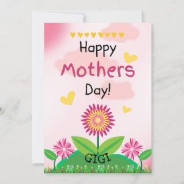 Cute Rosa Gult Flower Kids Mors dag GIGI FLAT Kort