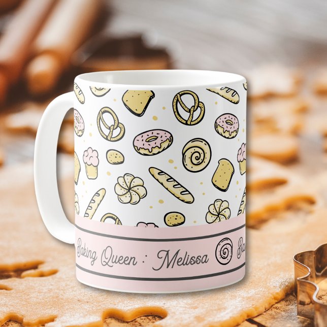 Cute Rosa Gult Sweet Cakes Donuts Baking Queen Kaffemugg (Skapare uppladdad)